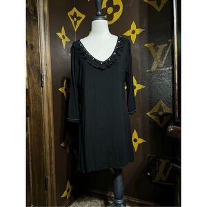 Joyous & Free 3/4 Sleeve Black Knit Tunic Dress Size Large